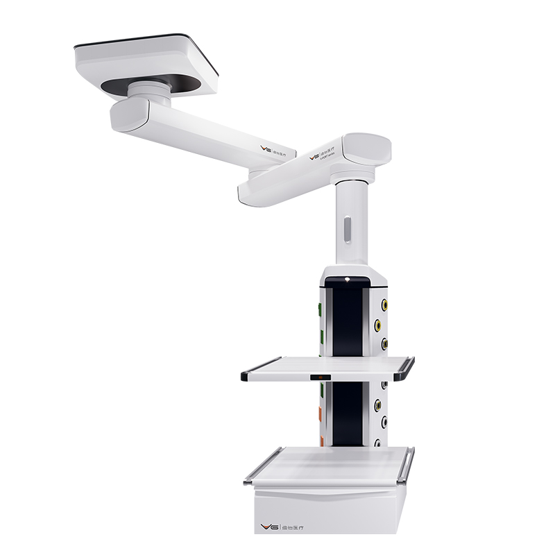 Hospital pendant with dual shelves and articulated arm