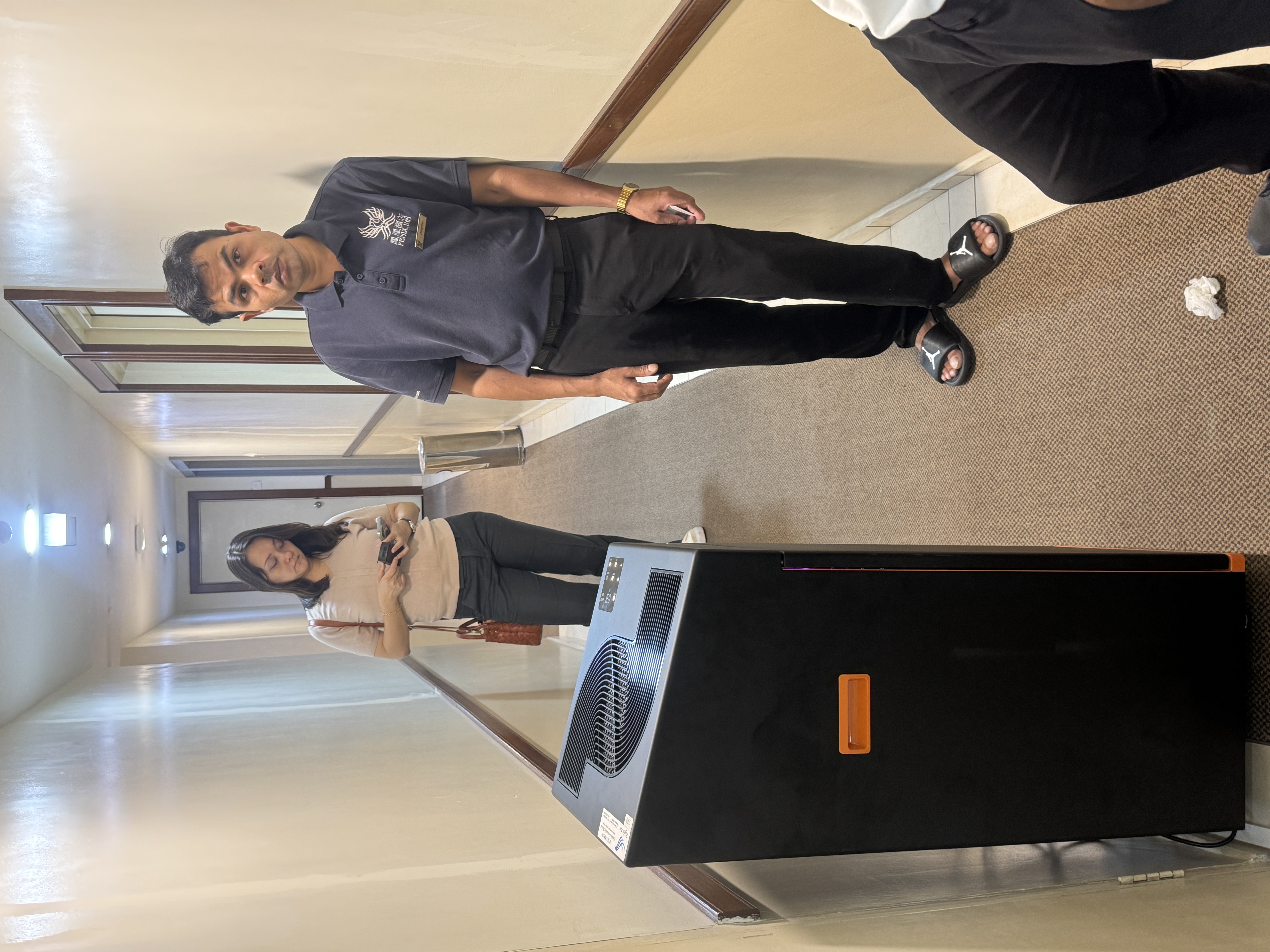Airsmeg air purifier placed in a hotel corridor at Fenix Inn